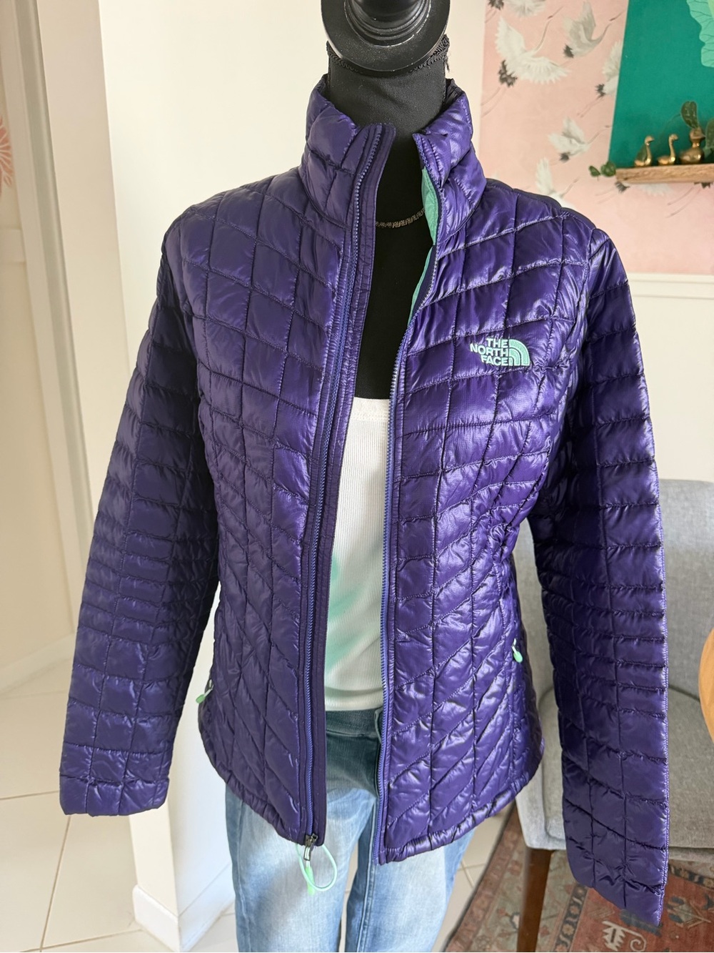 The North Face ThermoBall Jacket Womens Small Purple Quilted Puffer Full Zip